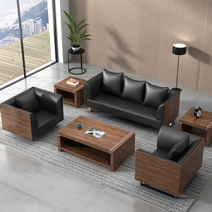 Commercial Latest New Design Light Luxury Living Room Black Leather <strong>Office</strong> Furniture <strong>Sofa</strong> <strong>Set</strong> - Product Image 2