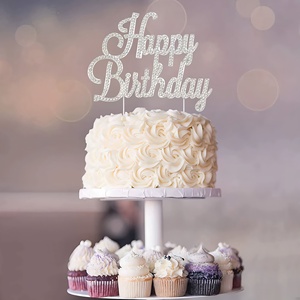 <span class=keywords><strong>D</strong></span>écoration de gâteau <span class=keywords><strong>d</strong></span>'anniversaire scintillante en métal avec strass dorés et argentés - Product Image 5
