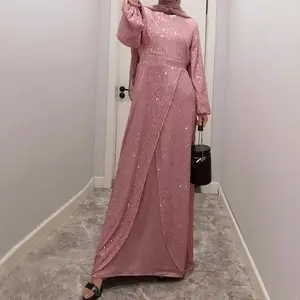 New Sequin Waist Long Skirt Temperament Dress Muslim Maxi Long Dress Women Shiny Dresses
