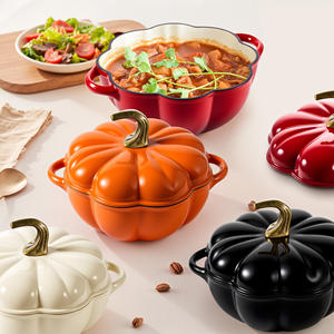 Casserole en fonte émaillée à motif de citrouille 4,5 QT Antiadhésive Passe au lave-vaisselle Prête pour le gaz et l'induction Couvercle de casserole Cuisine festive - Product Image 2