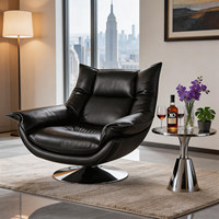 Fauteuil simple marron italien pour la maison, chaise de salon en cuir pivotante pour lecture et détente
