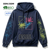 Sweat à capuche personnalisé brodé avec patchs, effet vieilli, zippé, en coton, avec strass, délavage acide, style vintage, pour homme, en molleton, streetwear