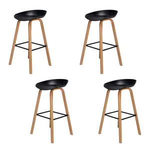 Modern ev mutfak kahvaltı yüksek oturma plastik PP koltuk Bar taburesi ile ahşap tahıl transferi bacaklar