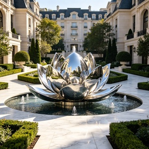 Real Estate Sales Office Luxury Modern Decorative 3D Customizable Stainless Steel <b>Mirror</b> Creative Lotus Fountain Sculpture - Product Image 2