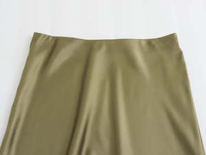 QSY Zipper Fly Green Color Silky Cas Al Fashion <span class=keywords><strong>Jupe</strong></span> longue en <span class=keywords><strong>satin</strong></span> pour femme - Product Image 3