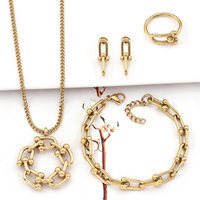 Collar de Cadena de Eslabones Gruesos en Forma de U de Acero Inoxidable Bicolor Personalizado, Conjuntos de Joyería de Moda para Mujer
