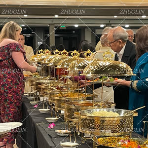 Réchauffeur d'aliments casserole et poêle à eau argent et or ensemble de serveur plat de spéléologie avec couvercles suspendus 8L diamant doré-plat à récurer - Product Image 1