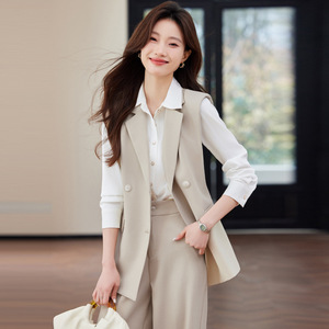 Women's Suit Set Vest Jacket Solid Color Polyester Anti-Wrinkle Professional Workwear 2025 Spring Summer Style - Product Image 5
