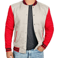 Veste universitaire en laine chenille KVJ126 coupe ajustée pour homme noir rouge manches brodées peau de vache veste Letterman du collège