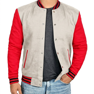 Veste universitaire en laine chenille KVJ126 coupe ajustée pour homme noir rouge manches brodées peau de vache veste Letterman du collège - Product Image 4