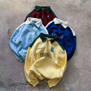 T-shirt Polo Vintage da <span class=keywords><strong>Uomo</strong></span> in <span class=keywords><strong>Cotone</strong></span> Pesante Oversize con Mezza Zip a <span class=keywords><strong>Maniche</strong></span> Lunghe Stile Streetwear Personalizzato con Risvolto 300 Grammi - Product Image 1