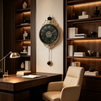 Horloge murale vintage de luxe avec pendule - Décoration moderne de luxe légère pour salon, entrée, horloge murale silencieuse sans tic-tac