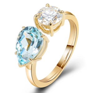 เครื่องประดับทองคำแท้ 10K 14K 18K สำหรับผู้หญิง แหวนหมั้นเพชรทรงลูกแพร์สีน้ำเงิน แหวนเพชรเลี้ยงในห้องปฏิบัติการ ระดับ D VVS IGI - Product Image 2