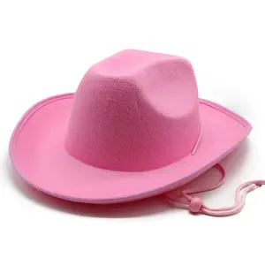 Amerikaanse Stetson Roze Veren Cowboyhoed Lovertjes Knop Licht Feestelijk Feest Kids Stro Cowboyhoeden Voor Volwassenen Winddicht Touw