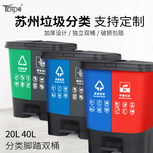 Topc Classified Trash Can 20L Foot Operated <b>Dual</b> <b>Compartment</b> Indoor Waste <b>Bin</b> With Removable Bucket - Product Image 3
