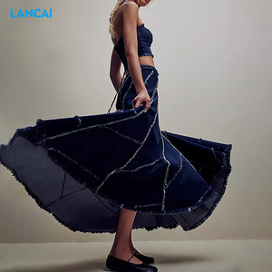 Nuevo diseño de las mujeres de moda Set Super Cropped Fit Top sin tirantes y de tiro alto Maxi falda de dos piezas de mezclilla conjunto de falda - Product Image 2