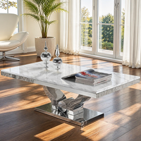 Table basse rectangulaire moderne convertible en métal avec plateau aspect marbre, mobilier de luxe pour salon, salle à manger, hôtel, appartement