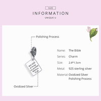 Usine 925 Sterling Silver Bible Charms Avec Dieu Toutes les choses sont possibles Matthew Religion Perles Fit Bracelet Bijoux SCC1424