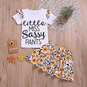 ชุดเสื้อผ้าเด็กผู้หญิง,ชุดกระโปรง<span class=keywords><strong>เบญจมาศ</strong></span>แขนสั้นพิมพ์ลายตัวอักษรพร้อมผ้าฝ้าย - Product Image 5