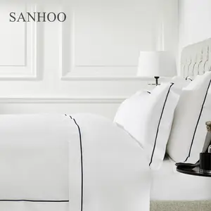 SANHOO Luxury Hotel Bedding Set 300 400TC White Cotton Embroidery Quilt Duvet Bed Cover Luxury Bedsheets Bedding Sets