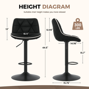 Comfortable Modern Faux Leather Outdoor <b>Bar</b> <b>Stools</b> <b>Adjustable</b> Height 360 Swivel Steady Water Resistant Quilted Footrest - Product Image 5