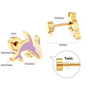 Pendientes de Moda para Mujer 2022, Acero Inoxidable, Chapado en Oro de 18K, Cangrejos, Pingüinos, Delfines, Pendientes Bonitos para Niños - Product Image 6
