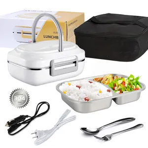 Stainless Steel Container Electric Lunch Box With Bag Portable Multi Function Home/car 2 In 1 With 3 Compartments