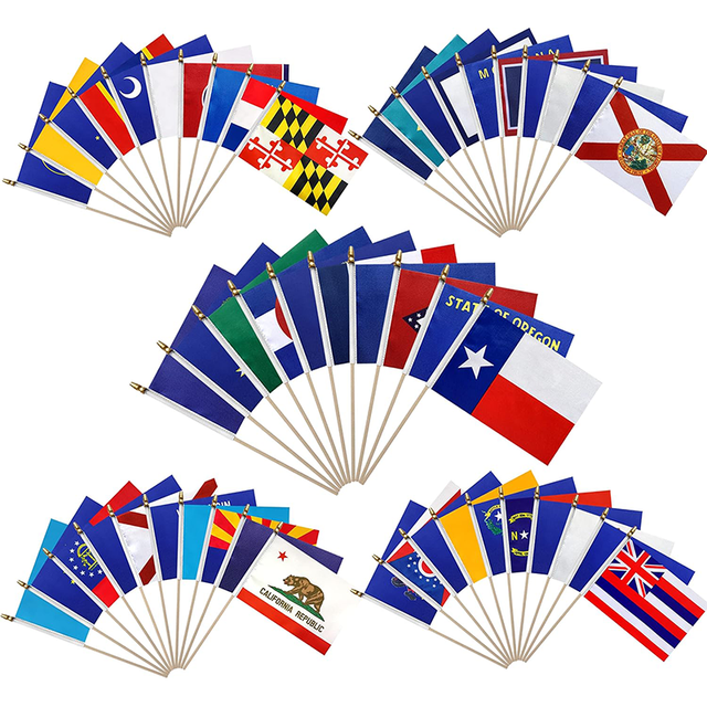 Independence Day for Flags of All 50 States and 1 District Hand-waved Flags Small Flags Eco-Friendly Polyester