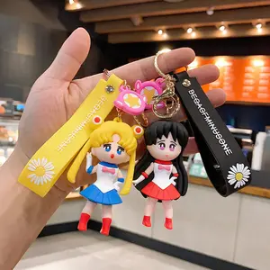 Cute Cartoon 3D Sailor Moon Design Boneca Pingente Chaveiros Atacado Metal Gancho Promocional Gift Car Key Bag Decoração Key Ring