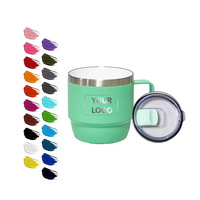 Mug à café en acier inoxydable avec logo personnalisé, mug à café de camping avec poignée et couvercle, extérieur en acier inoxydable, intérieur en céramique