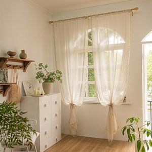 Fournisseur en gros <span class=keywords><strong>Rideau</strong></span> uni classique romantique de style naturel unique <span class=keywords><strong>Rideau</strong></span> transparent chic en coton et lin - Product Image 2