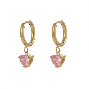 Pendientes de Aro Populares con Baño de Oro de 18k, Pendientes de Acero Inoxidable con Colgante de Corazón de Circonita - Product Image 1
