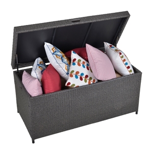 140 Gallon Grey Garden Wicker Box Furniture Small Outdoor Storage Box Waterproof For Patio