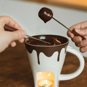 Tasse de fusion de chocolat personnelle en céramique chauffe-beurre Pot à fondue tasses avec fourchettes - Product Image 2