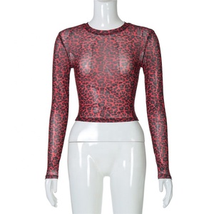 2025 Mùa Xuân Báo In 2 Mảnh Thiết Lập Phụ Nữ Sexy O-Cổ Dài Tay Áo Lưới T Áo Sơ Mi + Sequin Quần Short Phù Hợp Với Bộ - Product Image 4