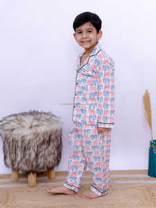 Pijamas de franela con diseño de elefante nuevo al por mayor para niños, conjuntos de pantalones largos para el hogar, ropa de dormir de algodón, ropa de dibujos animados - Product Image 3