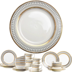 Plato de Cerámica para Cena, Pasta, Bistec, Postre, Bandeja para Servir Frutas, Ensaladas, Platos Fríos, con Borde Dorado, Vajilla para Restaurante - Product Image 6