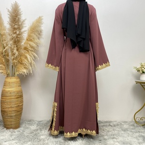 Abaya Abierta con Apliques Dorados de Primera Calidad, Abertura Inferior Pequeña, Cardigan de Moda Nida para Mujeres Musulmanas 1893 # - Product Image 2