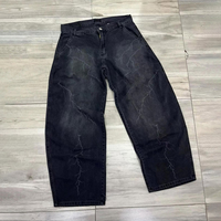 Jean large en denim délavé pour homme, style streetwear décontracté, avec imprimé éclair et poche arrière brodée, personnalisable pour fournisseurs OEM