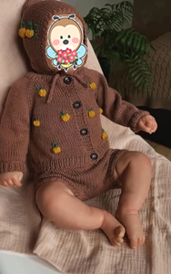 Ensemble de Combinaison Bébé à Capuche Florale Mode Automne 2 Pièces en Coton Tricoté Vêtements Bébé Nouveau-né Chapeau - Product Image 4