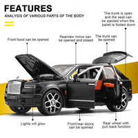 PANDAS 1:20 Diecast Alloy Car Model Wholesale Pull-Back Light & Sound Rolls Royce Cullinan Vehículo de metal con material plástico