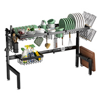 Support de rangement multifonctionnel de cuisine, évier, bol de drainage rétractable et support à vaisselle, support en métal facile à installer