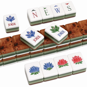 Ensemble de Mahjong américain traditionnel de luxe, tuiles en acrylique vert jade superposées, motif fleur de lotus Joker, pour divertissement professionnel - Product Image 4