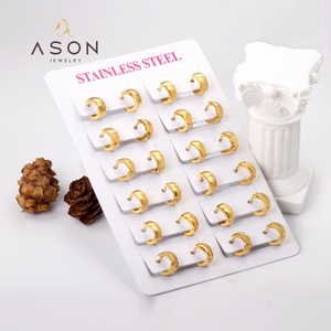 Boucles <span class=keywords><strong>d</strong></span>'oreilles créoles lisses en acier inoxydable plaqué or 18 carats pour femmes, <span class=keywords><strong>prix</strong></span> <span class=keywords><strong>usine</strong></span> Ason, collection mode 2024 - Product Image 1
