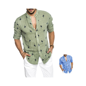 Camisa Casual de Manga Larga para Hombre con Estampado de Flamencos, Satén Ecológico, Estilo Moderno, Tallas Grandes, Tejido de Punto - Product Image 1
