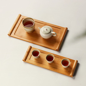 Bandeja de Té en Forma de Pergamino de Bambú, Mini Bandeja Rectangular de Madera Maciza para Servir Té, Estilo Simple, Juego de Té Japonés - Product Image 1