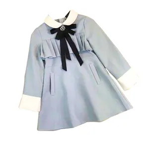 spring 2020 new girls dress velvet bow knot design shirt dress toddler kinds clothes designer fall girls dress