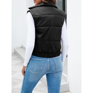 Fisoew Womens Puffer Vest High Collar <b>Zip</b> <b>Up</b> Sleeveless <b>Cropped</b> Winter Jacket Gilet Outer Wear - Product Image 4