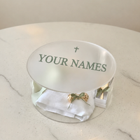 Usine en gros taille personnalisée ronde catholique baptême boîte mariage Souvenir acrylique boîte