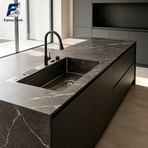 Mat Siyah PVD Çizilmez Kabartmalı Dijital Şelale Tezgah Lavabosu Entegre Bıçaklık Akıllı İnce Panel Fabrikadan Doğrudan - Product Image 1